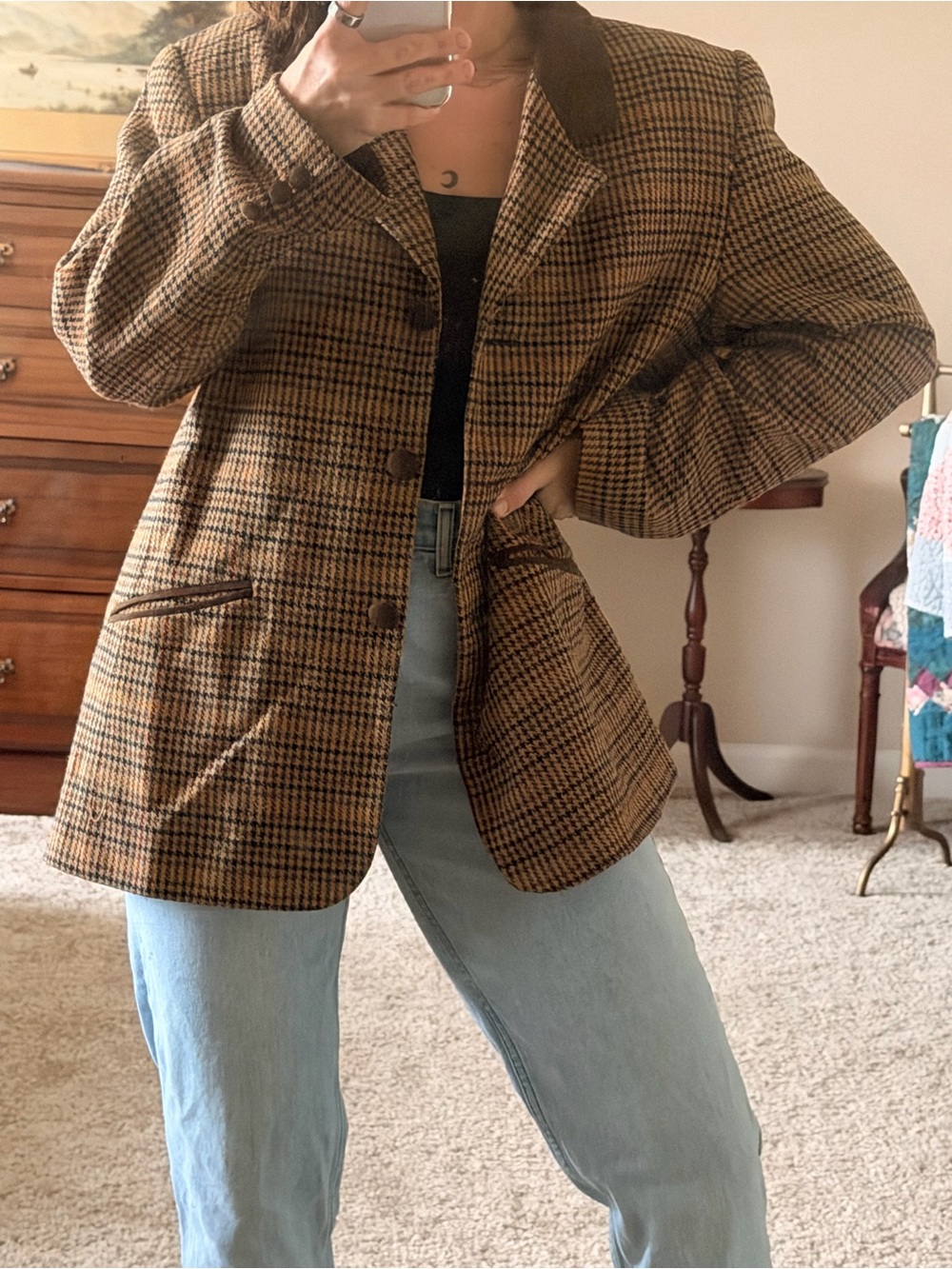 vintage Van Heusen houndstooth plaid blazer jacket